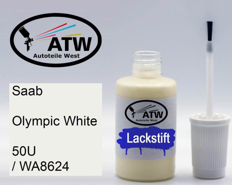 Saab, Olympic White, 50U / WA8624: 20ml Lackstift, von ATW Autoteile West.